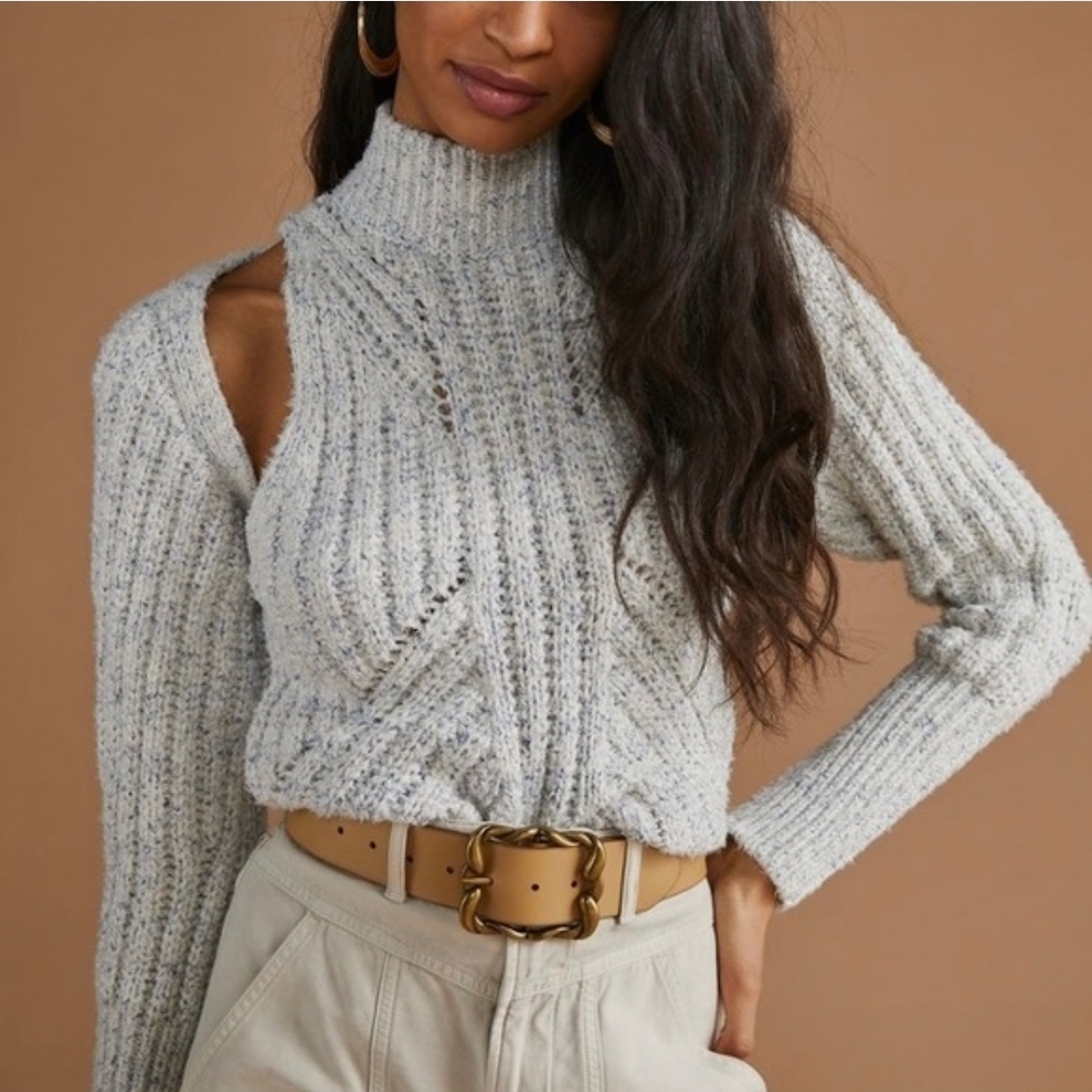 Anthropologie Off-the-Shoulder Knit Sweater Set in Light Blue